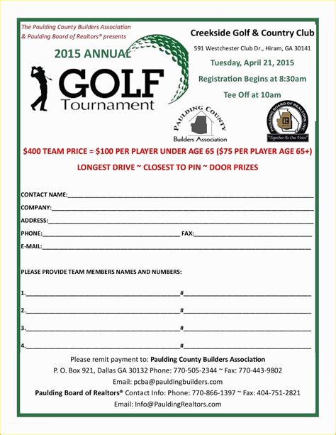 Free Golf Tournament Registration Form Template.